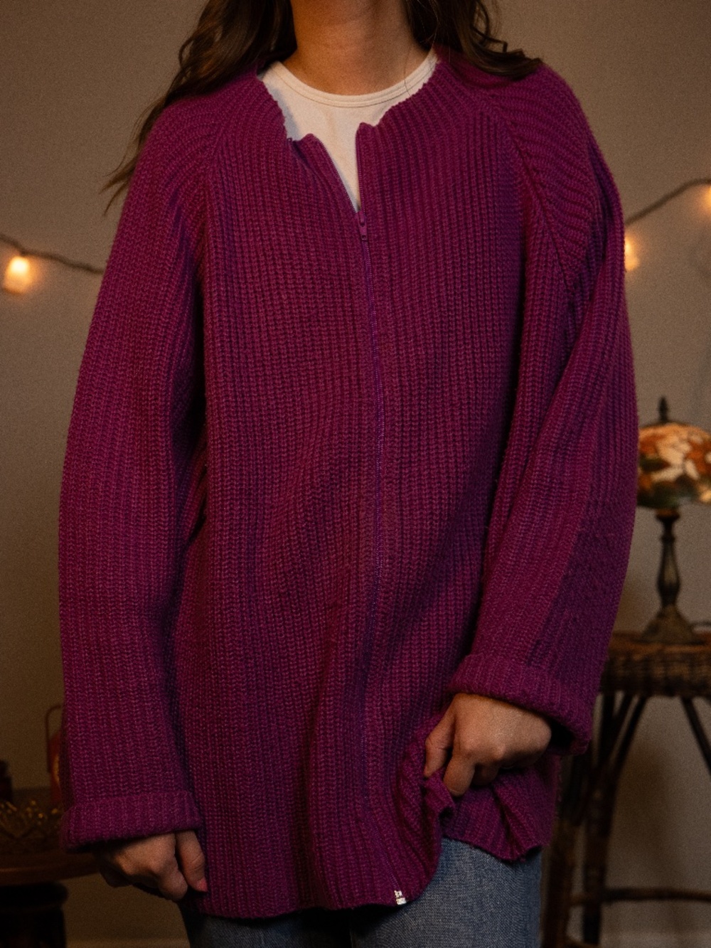 VINTAGE All American Comfort 2x Ribbed Knit Sweater Jacket